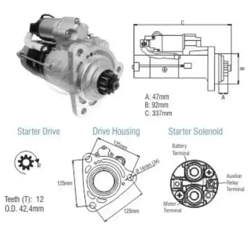 [ZM 80.840.01] MOTOR DE ARRANQUE 12 DIENTES 24V ZM 80.840.01 E8 NO.